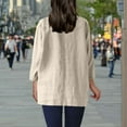 thumbnail image 4 of Viluyesy Women's 3/4 Sleeves T-Shirt V-Neck Shirt Tops Fashionable Cotton Loose Blouse Beige Size M, 4 of 7