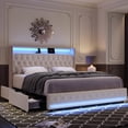 thumbnail image 6 of Homfa Queen Size LED Bed Frame with Outlets and USB Ports & Display Platform, 2 Storage Drawers Modern Crystal Button Tufted Upholstered Platform Bed Frame, Beige, 6 of 9