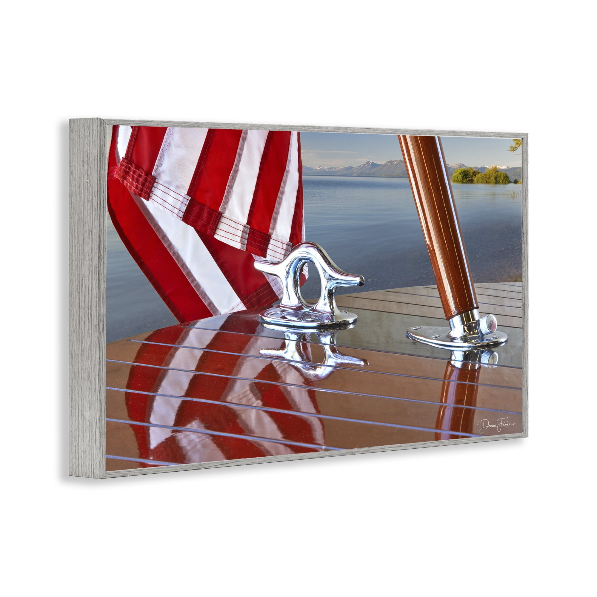 Stupell Industries Flag On Boat Hull Transportation Photography Gray Framed Art Print Wall Art, 30 x 20