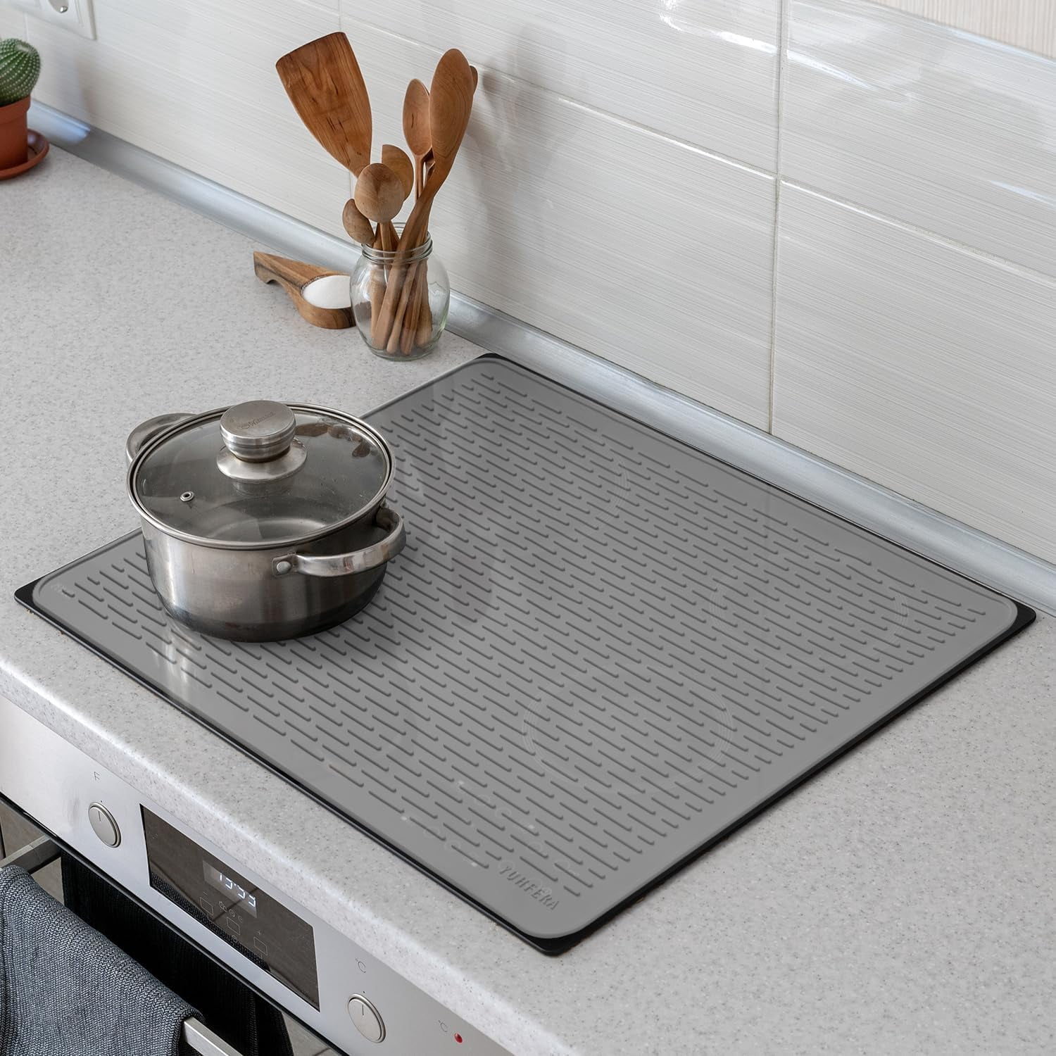 Neighborly Nook Stove Top Cover for Electric Stove - Silicone Stove Mat for Glass Top, Glass Cooktop Protector, XL Dish Drying Mats For Kitchen,Oven Covers for Electric Stove (Hyaline,28 x 20)