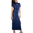 thumbnail image 1 of Jess by Meiko Vestido de Mujer Esculpido con Cuello Keyhole Mock Neck Bodycon Maxi Dress L Azul Marino, 1 of 6