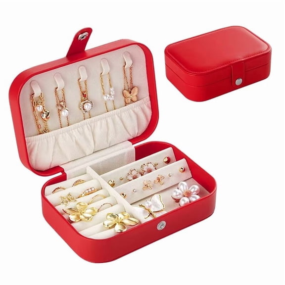 Casegrace Portable Jewelry Box With Snap Button Double-layered Organizer for Women Girls Elegant Leather Travel Display Case for Earrings Rings Necklaces