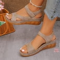thumbnail image 4 of HTHLVMD Cut-Out Casual Sandals, Low Heel Comfort Shoes, Everyday Summer Shoes, Adjustable Strap Shoes, Sandals for Women Thick Soles Open Toe Wedges Lightweight Hook and Loop Sandal, Khaki 8.5, 4 of 9