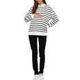 thumbnail image 2 of INSPIRE CHIC Womens Maternity Blouse Cotton Mock Neck Shirt Half Zip Long Sleeve Tops Side Slit Striped Turtleneck Pregnancy L Black, 2 of 6