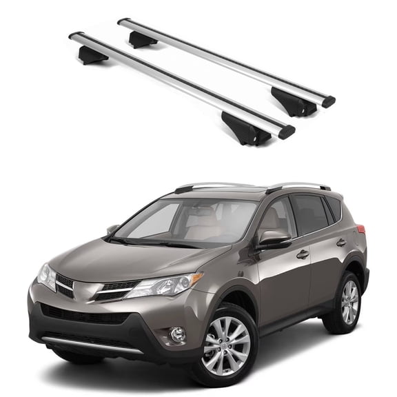 ERKUL Roof Rack Cross Bars for Toyota RAV4 2013-2018 | Aluminum Crossbars with Anti Theft Lock for Rooftop | Compatible with Raised Rails - Silver
