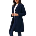thumbnail image 4 of Abrigo de mujer de doble botonadura, abrigo de moda de invierno con solapa, abrigo exterior en azul oscuro, 4 of 6