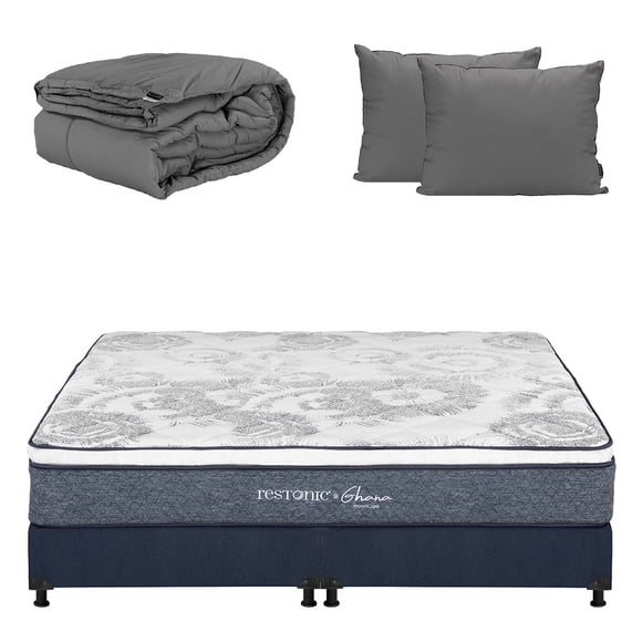 Colchón King Size Restonic Ghana con Box Almohadas 2Pack Edredón