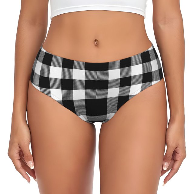 Fotbe White And Black Plaid Calzones Estampados para Mujer – Ropa Interior de Algodón, Cómoda, Suave y Elástica-Large