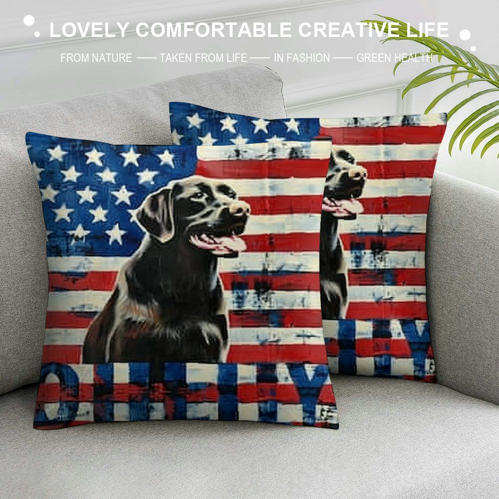 RLCMO Patriotic Star & Stripes Dog Throw Pillow Cover 18x18 Inch - Linen Look For 4th Of July