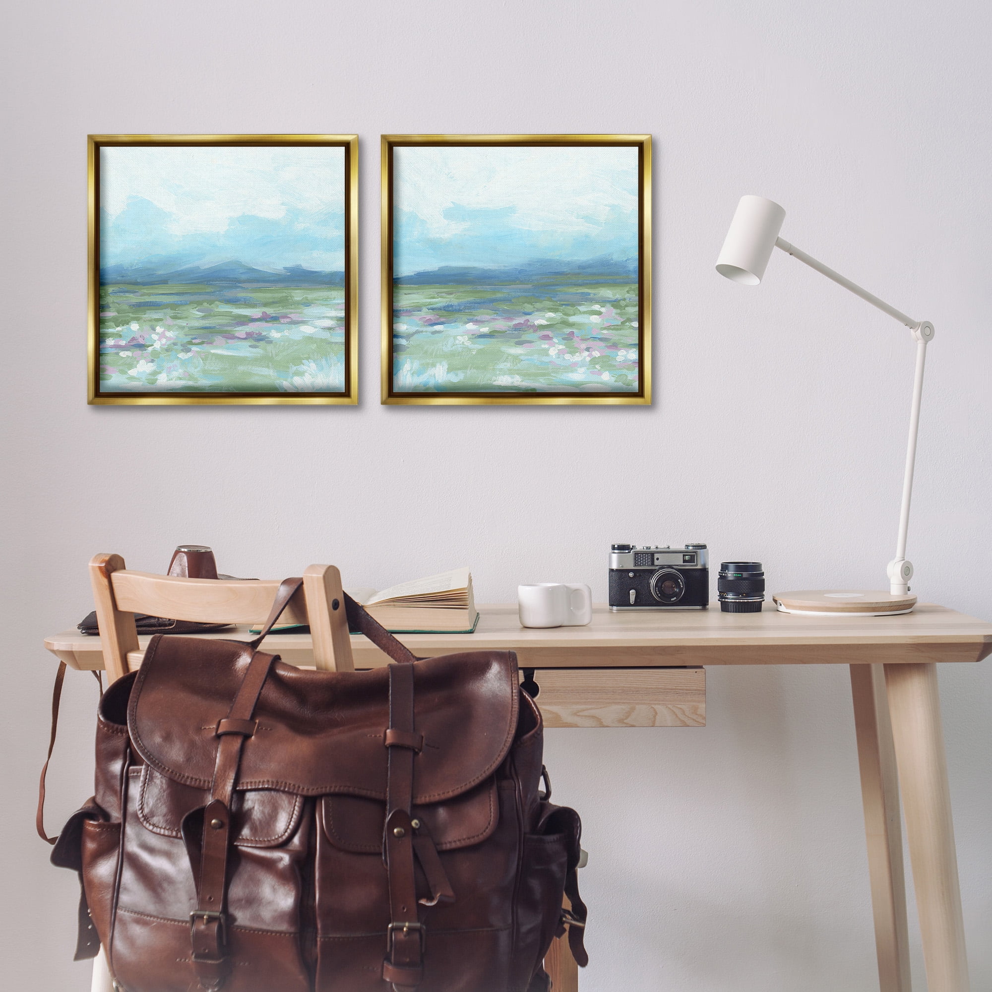 Stupell Industries Stormy Mountain Landscape Landscape Painting Gold Floater Framed Canvas Art Print Wall Art, 18 x 18, Set of 2