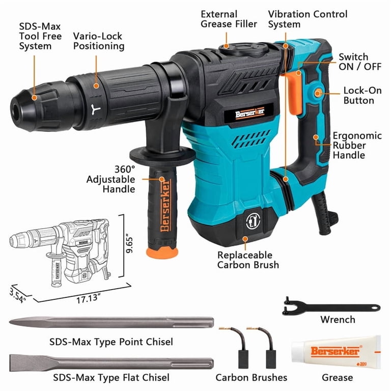 Berserker 1300W Sds-Max Demolition Hammer, 11-Amp Corded Electric