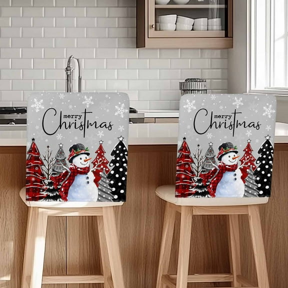 Merry Christmas Chair Covers Set of 4 Snowman Xmas Tree Chair Back Covers Stretch Removable Washable Slipcovers Protector for Dining Room Kitchen Party Decor