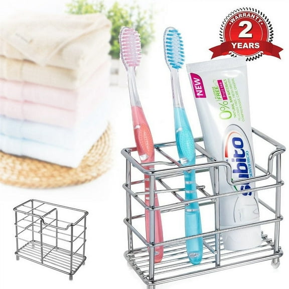 Toothbrush Holder Stainless Steel Multifunctional Tooth Brush Holder for Bathroom, Sturdy and Hygienic Toothpaste Holder - Sliver