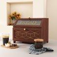thumbnail image 3 of HLR Large Bread Box, Wood 2-layer Bread Box Storage for Kitchen Counter, with Bar Pattern Windows, Brown, 3 of 11