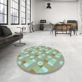 thumbnail image 4 of Ahgly Company Tapis Rond Lavable en Machine Intérieur Transitionnel Bleu Vert, 4 Pieds Rond, 4 of 7