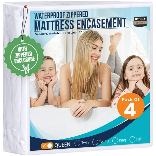 Funda de colchón Utopia Bedding Queen, impermeable y con cierre, paquete de 4