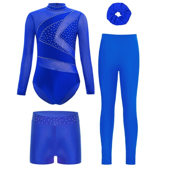 YiZYiF Girls 4Pcs Active Training Clothes Set for Gymnastics Figure Skating Dance Ballet Leotard Unitard Blue 10