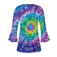 thumbnail image 5 of CYMMPU Loose Fit Button V Neck Flare Sleeve Summer Fashion Shirts 3/4 Sleeve Blouses for Women Dressy Casual Tie Dye Tunic Tops Spring Tops Empire Waist A Line T-Shirts Multicolor S, 5 of 5