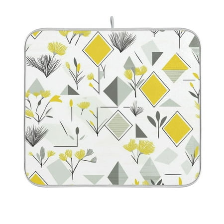 

Yellow and Gray Geometric Dish Drying Mat Kitchen Mats Microfiber Counter Absorbent Dish Pad Drainer Rack