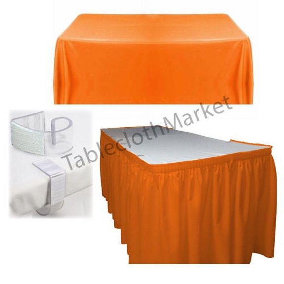 POLYESTER PLEATED TABLE SET SKIRT with clips 14' Ft.   clip   Topper Media DAY", (Color: Orange)