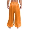 thumbnail image 2 of TiaoBug Men's Shiny Satin Bloomers Pants Elastic Waistband Loose Lantern Pants Belly Dance Trousers Orange M, 2 of 6
