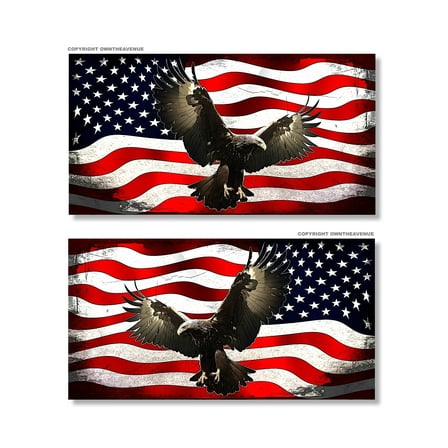 Two Pack Left & Right Bald Eagle USA American Flag Vintage Style Sticker Decals - 4" Inches Long Side Each