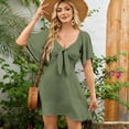 thumbnail image 3 of Women's V-Neck Tie Front Flutter Sleeve Mini Dress - Casual Short Sleeve Smocked Back A-Line Dress for Summer, 3 of 5