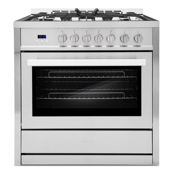 Cosmo 36 in. Nebula Collection 3.8 cu. ft. Gas Range, 5 Burners, Rapid Convection Oven, Cast Iron Grates in Stainless Steel
