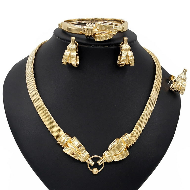 Jewelry Set For Women - Women's Hugs & Kisses 18k Gold Plated 4 Pieces  Necklace Set Includes a Necklace Bracelet Ring Earrings