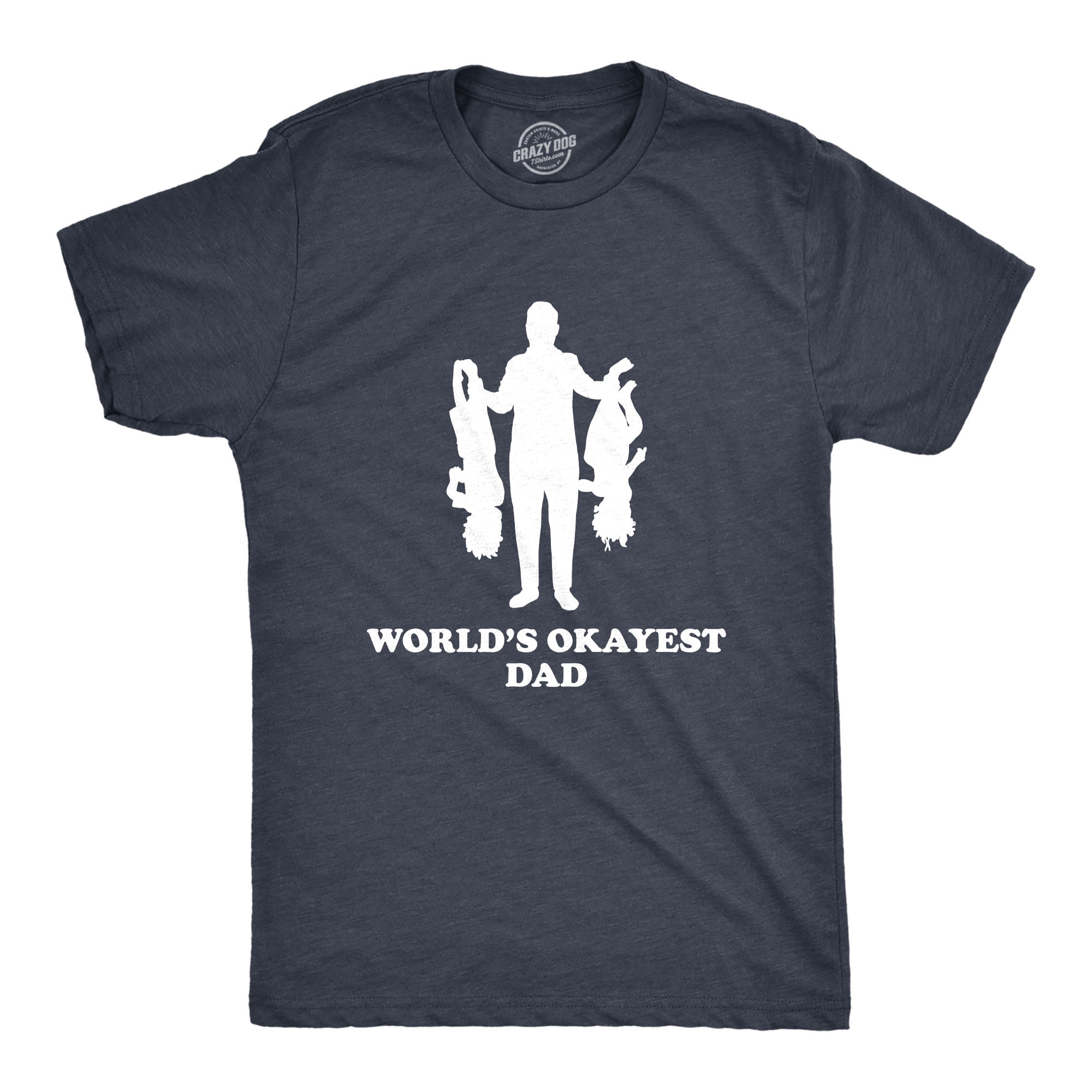 Mens Worlds Okayest Dad Holding Upside Down Kids T Shirt Funny Father's Day  Tee (Heather Navy) - L Graphic Tees 