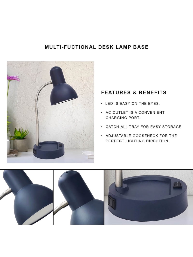 Mainstays LED Gooseneck Desk Lamp with Catch-All Base & AC Outlet