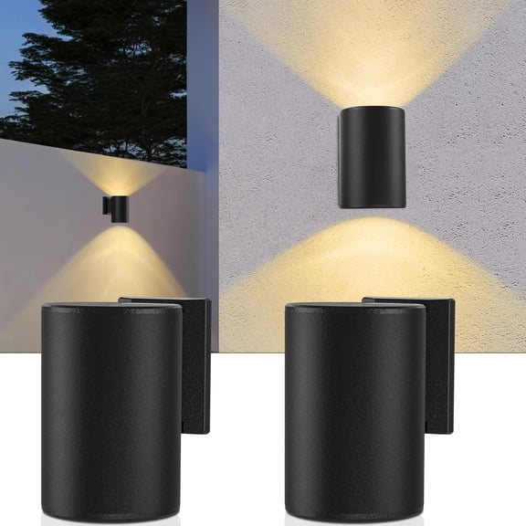 Solar Wall Lights Outdoor 2 Pack, Modern Up and Down Solar Wall Sconce, Dusk to Dawn Warm White LED, IP44 Waterproof Exterior Wall Lights for Porch, Fence, Patio, Garage and Garden