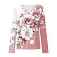 thumbnail image 5 of Women's Long Sleeve Tops Floral Printed V Neck Casual Fashion T-shirts for Spring Fall Winter Tshirts Loose Fit (2XL, Pink), 5 of 5