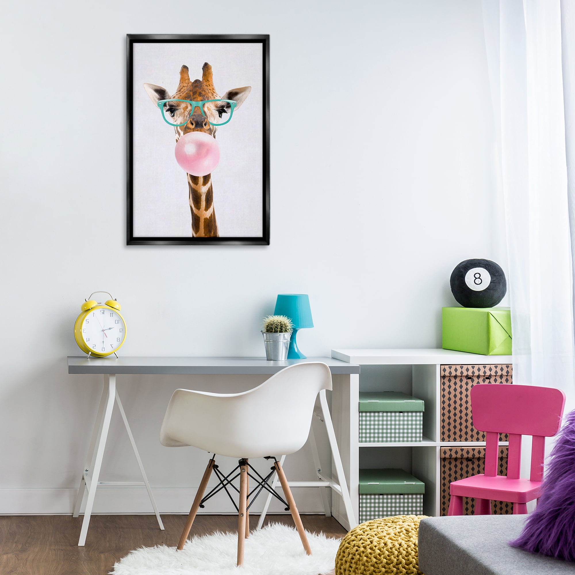 Stupell Industries Bubblegum Hipster Giraffe Animals Painting Black Floater Framed Canvas Art Print Wall Art, 21 x 31