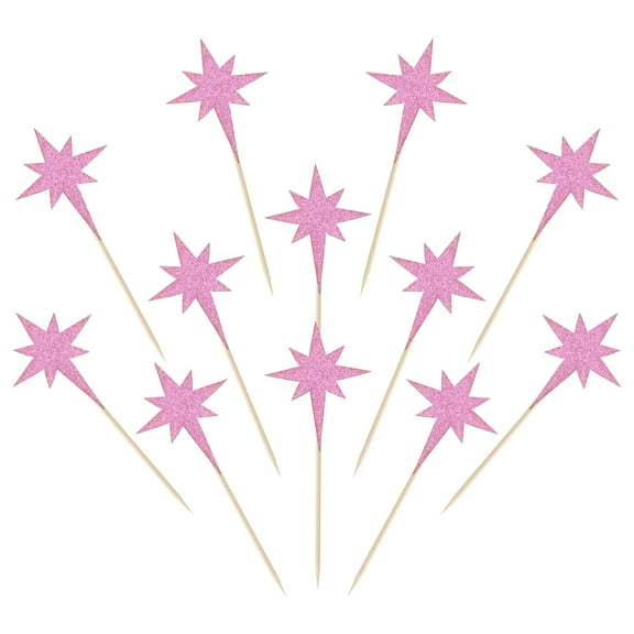 Uxcell Little Star Cupcake Toppers, Sparkle Star Cupcake Picks Birthday Cake Decoration Pink 30