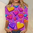 thumbnail image 4 of Yteetum Valentines 3/4 Sleeve Tops for Women Oversized Crewneck Valentine's Day Graphic Printed Short Sleeve T Shirt Womens Casual Round Neck Loose Comfy Loves Heart Print Three Quarter Sleeve Shirts, 4 of 6