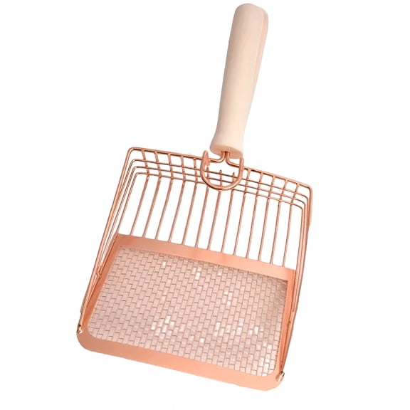 ACDANC Cat Litter Scoop Metal Sieve Deep Scoop with Wooden Handle Poop Sieve Durable Suitable for Cat Litter Box with Hook Rose Gold