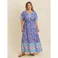 thumbnail image 2 of Women's Plus Size Smocked Printed Half Sleeve Midi Dress 100% viscose Fabric Breathable All Day Comfort And Style, 2 of 9