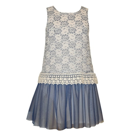Denim Girls Dress - Bonnie Jean Tween Girls Lace and Venise Trim Dress 12