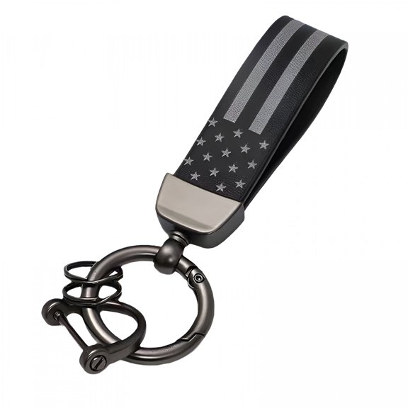 GASTROPOD Car Keychain with American Flag Charm for Men and Women Genuine Leather Car Keychain Leather Key Chain Holder for Men Leather Car Key Chain and Anti-Lost D-Ring for Men Black