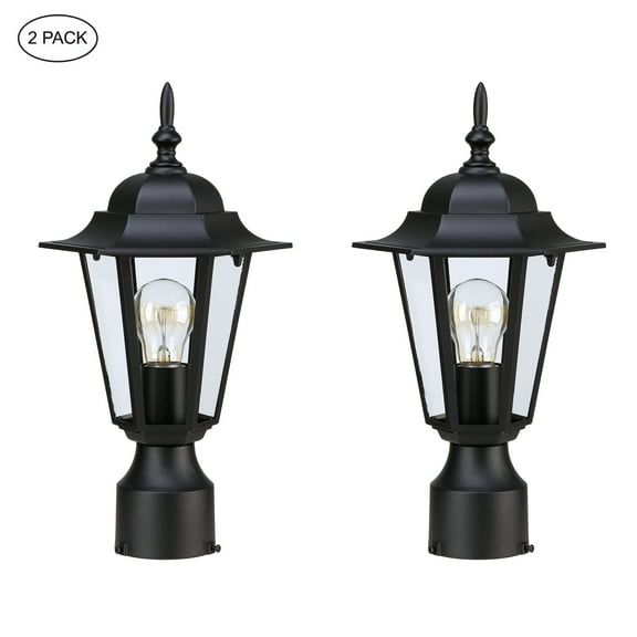 Retro Outdoor Post Light Kits with Textured Black Finished and Clear Glass Hexagon Shade (2 Packs)