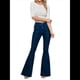 thumbnail image 1 of Pantalones Vaqueros Acampanados con Parches de Estrellas para Mujer, Cintura Media, Corte Acampanado, Elásticos, Pierna Recta, Ajustados. Azul Oscuro L, 1 of 10