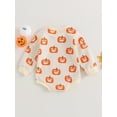 thumbnail image 3 of ZAXARRA Barboteuse Décontractée pour Bébés Filles Col Rond Beige Manches Longues Pull Chandail en Molleton Imprimé Citrouille Vêtements d'Halloween, 3 of 6