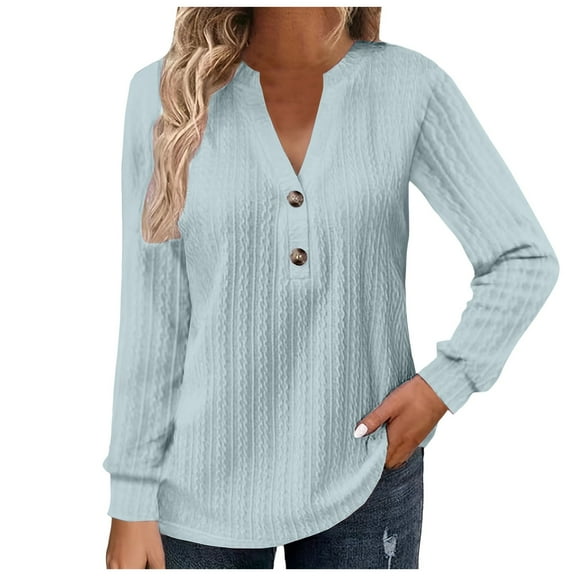 Womens Long Sleeve t Shirts Blouses for Women Womens Large Loose Solid V Neck Casual Loose Single V Neck Top T Shirt