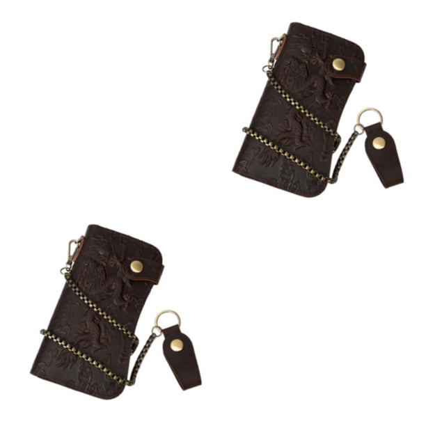 Qarigey Cartera de cuero con cadena de bloqueo, carteras antirrobo, ranura para múltiples tarjetas, tarjetero de identificación, monedero Type2 NO2