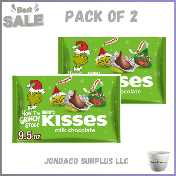 Hershey's Kisses Grinch Milk Chocolate Christmas Candy, Bag 9.5 oz PACK OF 2