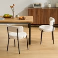 thumbnail image 2 of Furniliving Modern Dining Chairs Set of 2, Upholstered Dining Room Chairs with Black Metal Legs, Curved Backrest, Round Thicken Kitchen Chairs for Dining Room, Island, Faux-Teddy, White, 2 of 11