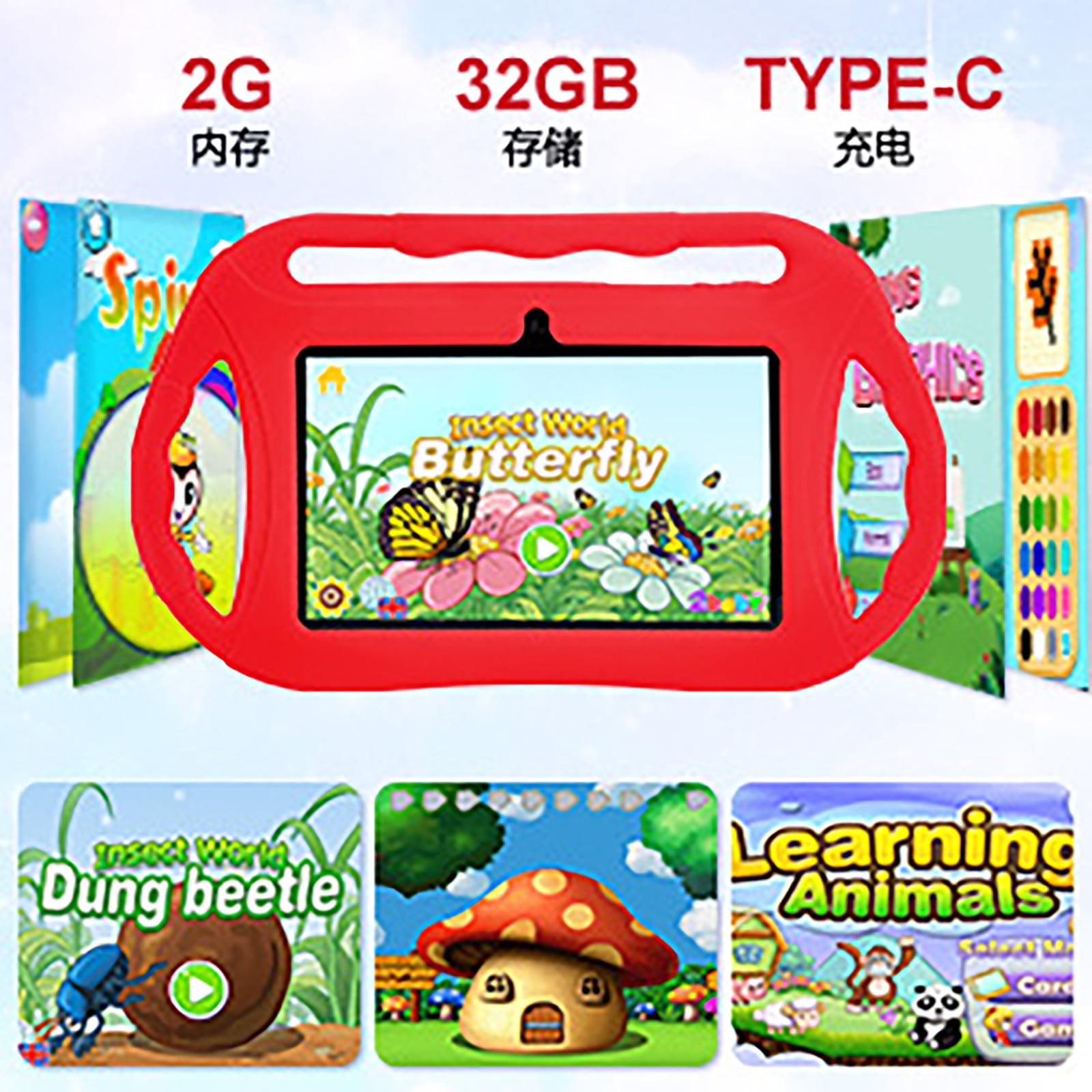 Summercome Kids Tablet with Handle, 7 inch Android 11 Tablet for Kids, 2GB RAM+32GB ROM Quad-Core, Toddler Tablet with Shockproof Cover, Parent Contro, Bluetooth, WiFi, GPS, Double Camera, Games(Blue)