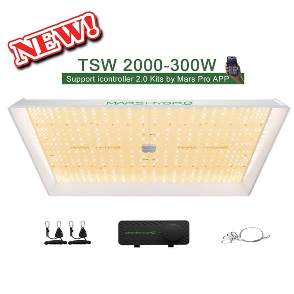 Mars Hydro TSW 2000 Dimmable LED Grow Light 300W Full Spectrum DLC Certified, 4x4ft for Grow Tent Kits, High Efficacy for Seed to Bloom
