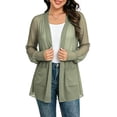 thumbnail image 2 of Women's Open Front Chiffon Cardigan Long Sleeve Elastic Cuff Casual Lightweight Cover up with Pockets for Summer Beach Vacation Green M, 2 of 6